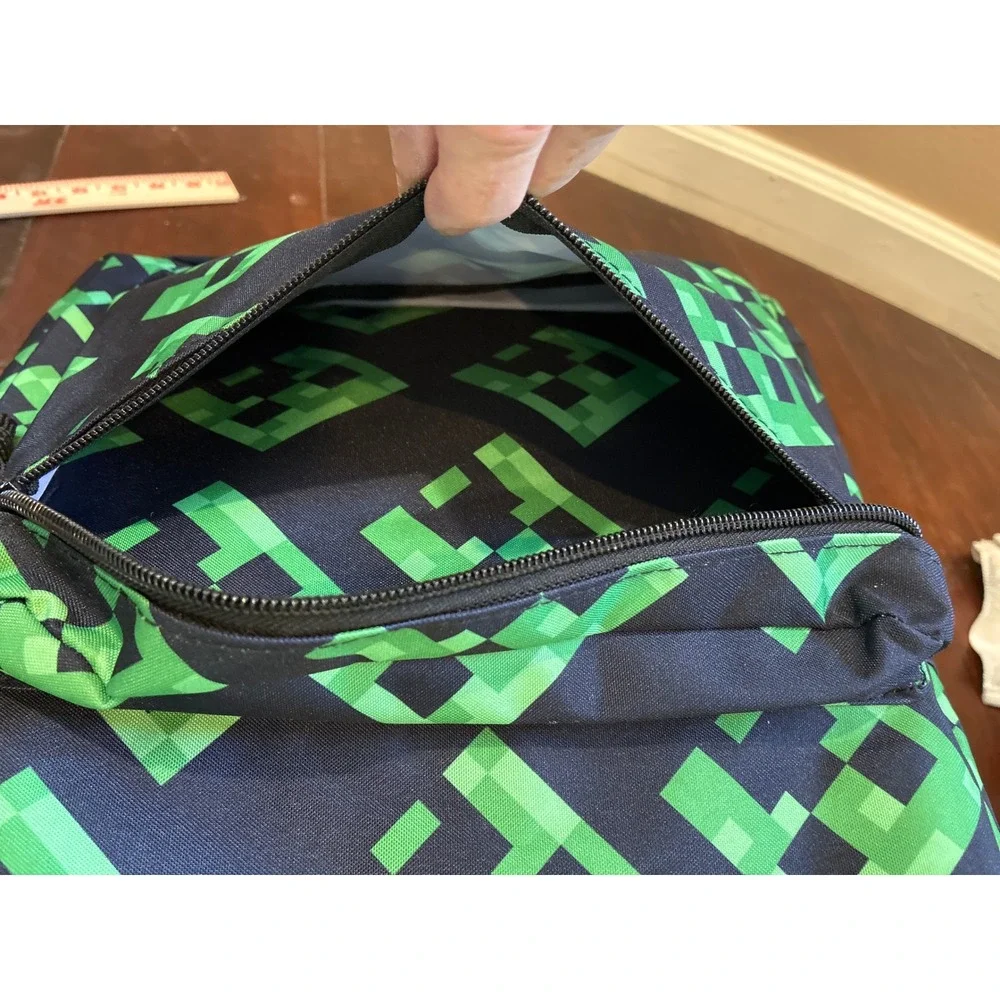 Minecraft Backpack OS Navy Green Creeper Pixel Print School Bag